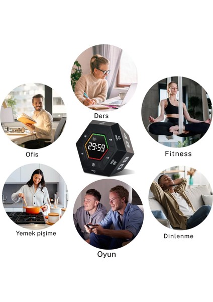 Altıgen Manyetik Akıllı Dijital Zamanlayıcı LED Büyük Ekranlı Mutfak Dinlenme Ders Ofis (Siyah) fiyatları