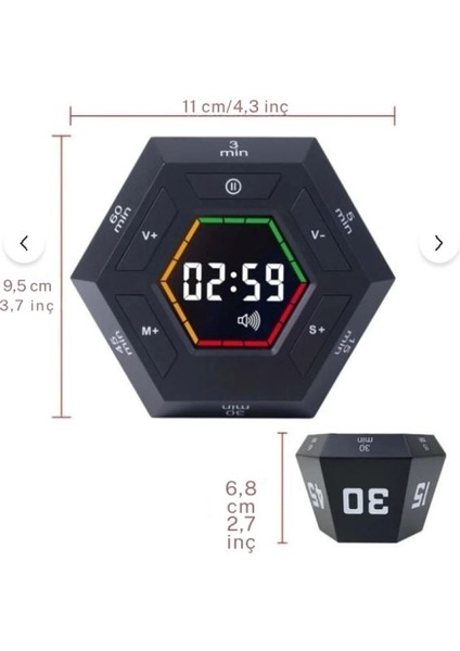 Altıgen Manyetik Akıllı Dijital Zamanlayıcı LED Büyük Ekranlı Mutfak Dinlenme Ders Ofis (Siyah) fırsatları