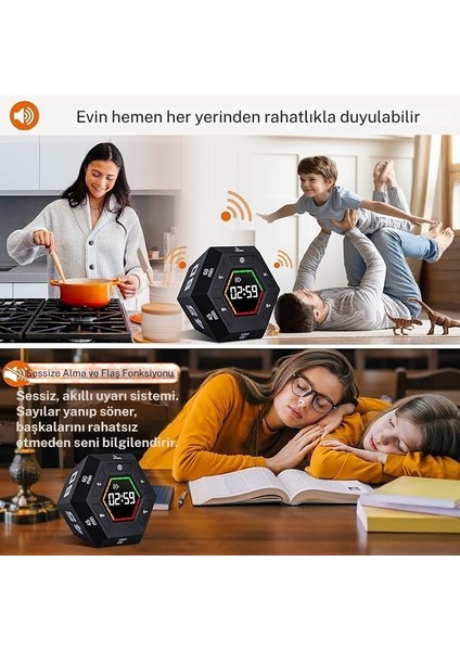 Altıgen Manyetik Akıllı Dijital Zamanlayıcı LED Büyük Ekranlı Mutfak Dinlenme Ders Ofis (Siyah) indirimleri