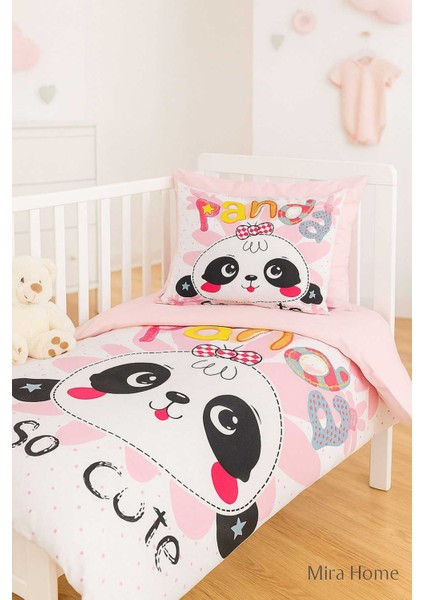 Yenidoğan Kız Bebek Nevresim Takımı &AMP;#37;100 Pamuklu Panda So Cute modelleri