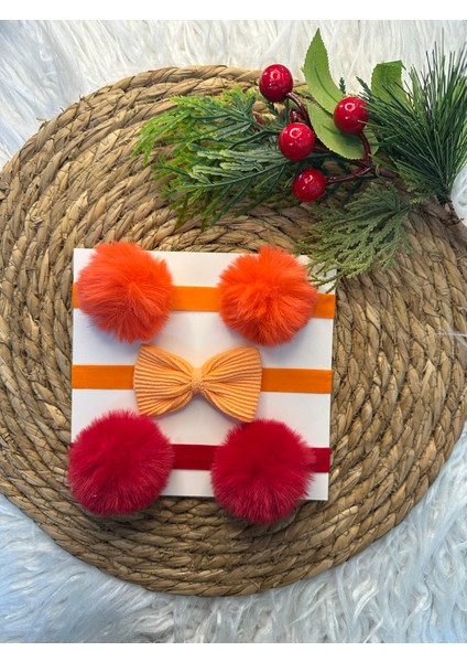 3'lü Ponpon ve Fiyonk Bebek Bandana Seti