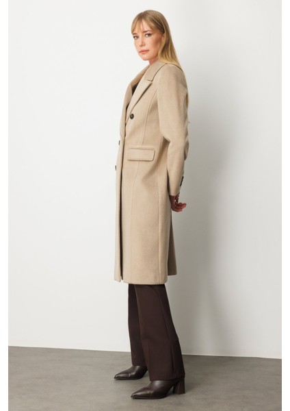 Kadın Kruvaze Yaka Kapak Cepli Kaban 6069 Kum modelleri