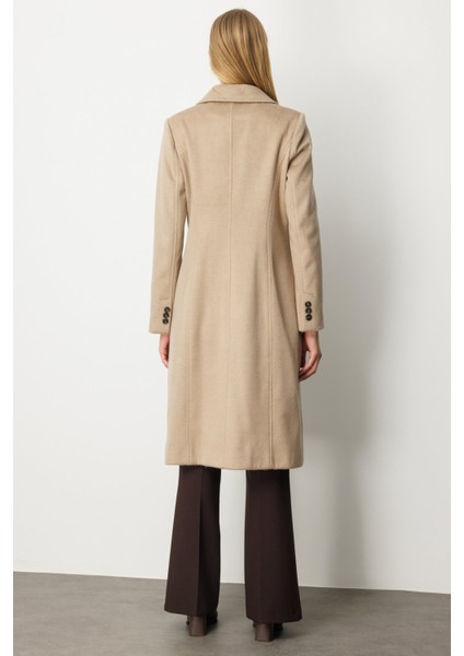 Kadın Kruvaze Yaka Kapak Cepli Kaban 6069 Kum fırsatları