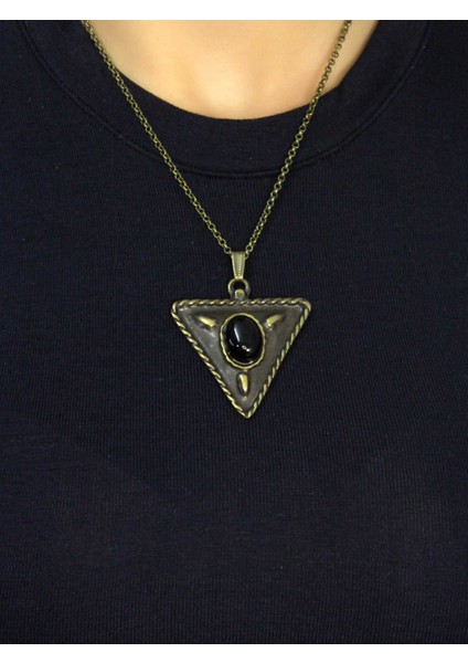 Doğal Taş Oniks Doğal Taşlı Üçgen Model Antik Kadın Kolye EUK41O modelleri