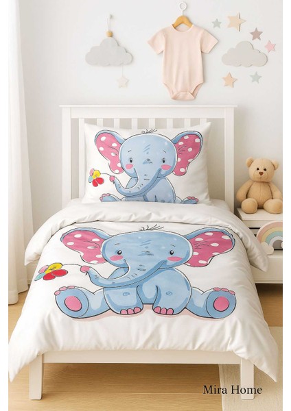 Dijital Baskılı 3D Pamuklu Yenidoğan Bebek Nevresim Takımı Cute Elephant modelleri