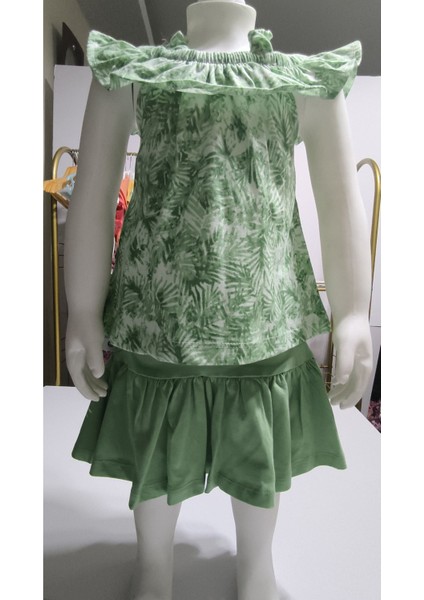 Kız Çocuk Etek-Tişört Takım, %100 Pamuk Nefes Alan, Lastikli Straplez, Tarz, Pileli