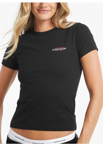 Yuvarlak Yaka Baskılı Siyah Kadın T-Shirt Guess Jeans Kadın Slim Fit T-Shirt fiyatları