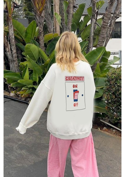 Kadın Içi Şardonlu Baskılı Oversize Sweatshirt