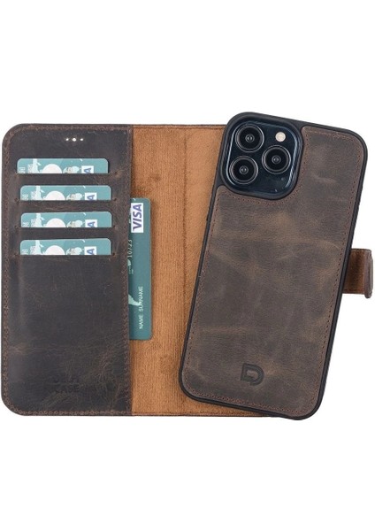 Apple iPhone 13 Pro Max Uyumlu Deri Cüzdanlı Kılıf Acı Kahve indirimleri
