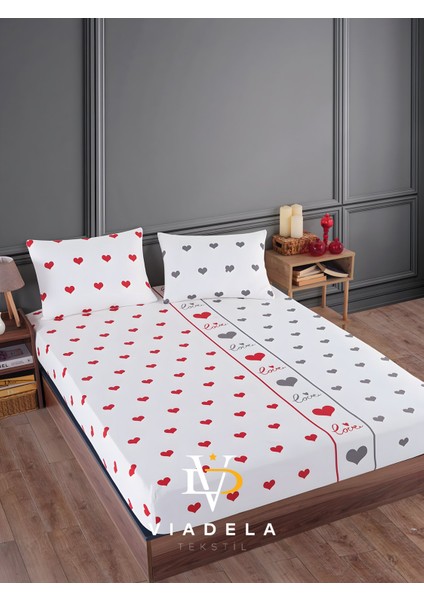 Çift Kişilik Çiftlere Özel Kalpli Çarşaf ve 2 Yastık Kılıfı
