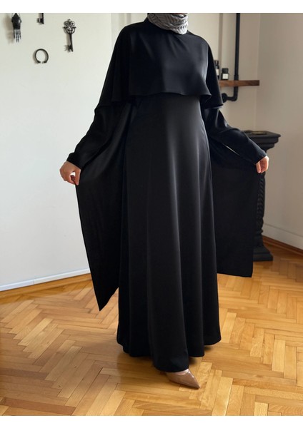 Pelerinli Bel Bağlamalı Elbise 1002