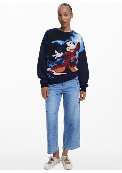 Yuvarlak Yaka Desenli Siyah Kadın Sweatshırt 25WWSK15