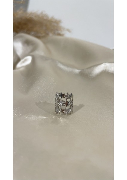 Rodyum Zirkon Taşlı Yıldız Kıkırdak Küpe