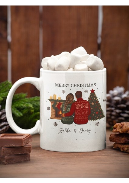 Sevgiliye Eşe Özel Isim Yazılı Yeni Yıl Yılbaşı Christmas Temalı Kupa Mugs En Güzel Yılbaşı Hediyesi