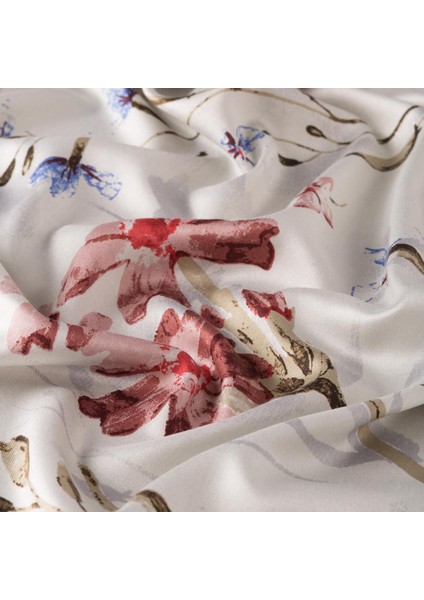 Ipekevi Yonca Bahçesi Desenli Ipek Şal Gümüş