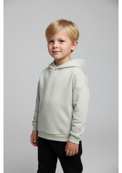 Unisex Çocuk Basic Pamuklu Kapüşonlu Sweatshirt - Krem fiyatları
