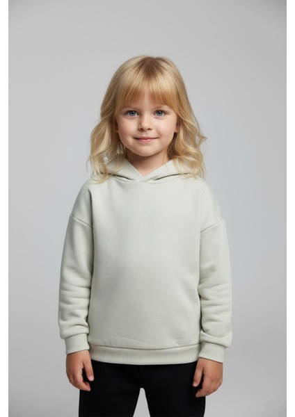 Unisex Çocuk Basic Pamuklu Kapüşonlu Sweatshirt - Krem