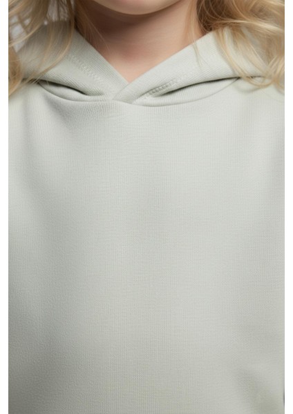 Unisex Çocuk Basic Pamuklu Kapüşonlu Sweatshirt - Krem fırsatları