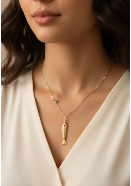 Yeni Trend Bolluk Bereket ve Şans Için Gold Balık Kolye