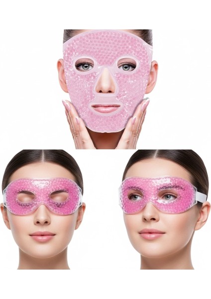 Terapi Jel Boncuklu Yüz ve Göz Maskesi Seti Pembe Sıcak ve Soğuk Kullanım