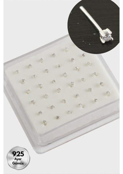 2 mm Kare Zirkon Tek Taşlı Gümüş Hızma 36 Adet