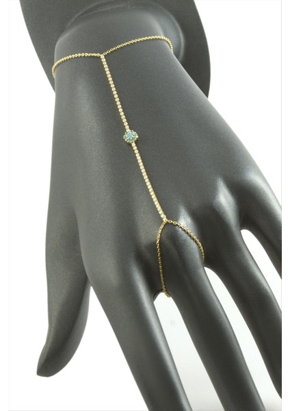 Turkuaz Zirkon Taşlı Lüks Çelik Şahmeran