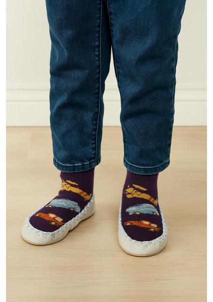 Çocuk Makosen Soket Çorap Patik Panduf – Kaydırmaz Ev & Anaokulu Ayakkabısı Mor