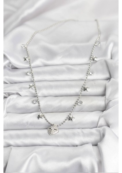 Pirinç Gümüş Renk Zirkon Taşlı Kutup Yıldızı Model Kadın Kolye fiyatları