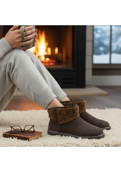 616 Günlük Kadın Bot Süet Içi Kürklü Yüksek Kalın Taban Kışlık Bot