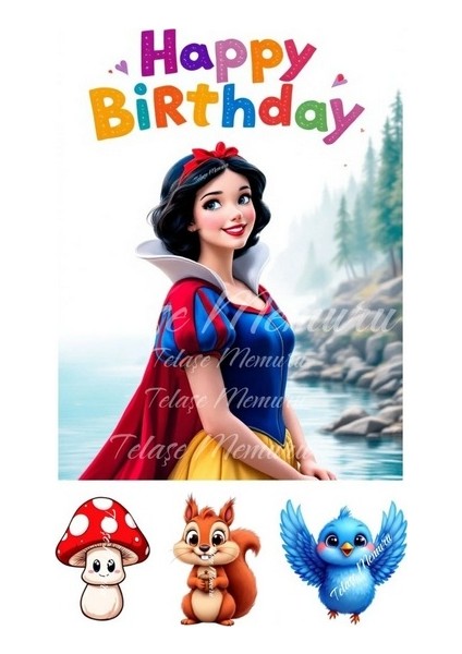 Pamuk Prenses Pasta Süsü - Pasta Resmi ve Baskısı - Pamuk Prenses Doğum Günü Yenilebilir Kağıt 3