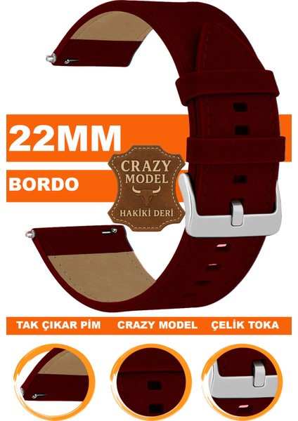 xiaomi redmi watch 5 active / lite saat uyumlu 22mm crazy hakiki deri saat kordonu kayışı l10hwc-bordo-sılver