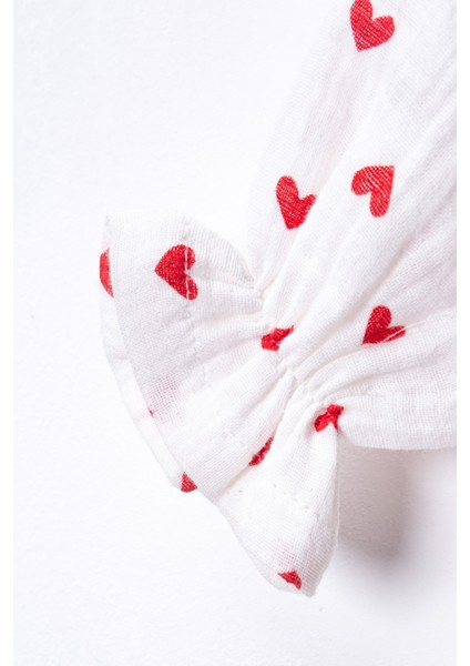 %100 Pamuk Organik Çift Katlı Muslin Kalp Desenli Yuvarlak Yakalı 3’lü Bebek Tulum Seti fırsatları