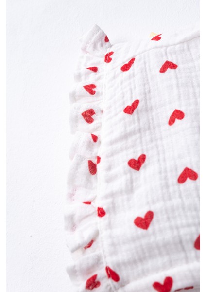 %100 Pamuk Organik Çift Katlı Muslin Kalp Desenli Yuvarlak Yakalı 3’lü Bebek Tulum Seti indirimleri