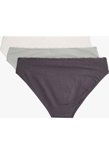 Pamuklu Rahat Kalıp Kurdele Detaylı Baskılı 3'lü Brief Külot Seti fiyatları