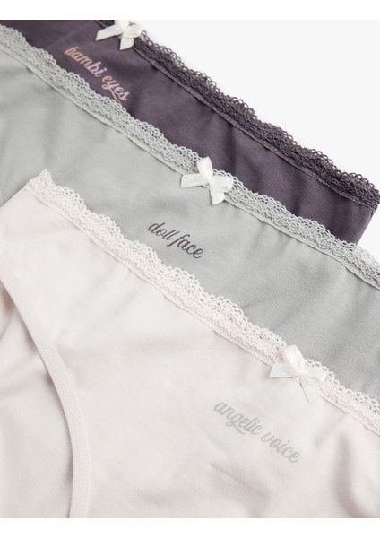 Pamuklu Rahat Kalıp Kurdele Detaylı Baskılı 3'lü Brief Külot Seti