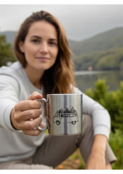 Asılabilen Karabinal Kulplu Çelik Kamp Piknik Bardağı Çift Cidarlı 304 Çelik Kupa Bardak 180ML