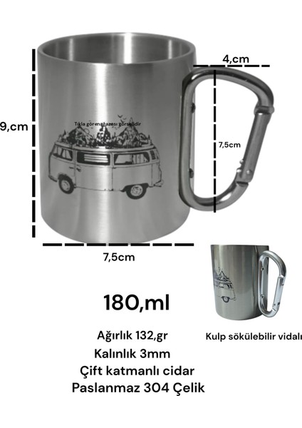 Asılabilen Karabinal Kulplu Çelik Kamp Piknik Bardağı Çift Cidarlı 304 Çelik Kupa Bardak 180ML fırsatları