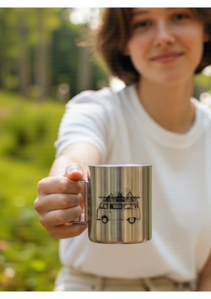 Cidarlı Paslanmaz Çelik Kupa Bardak Katlanır Saplı Asılabilen Düz Kulpsuz Kamp Piknik Bardağı 180ML