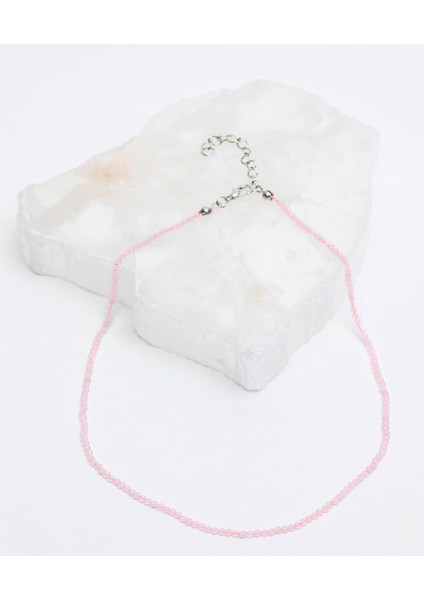 Pembe Kuvars 2 mm Faset Kesim Dizi Doğal Taş Kolye modelleri