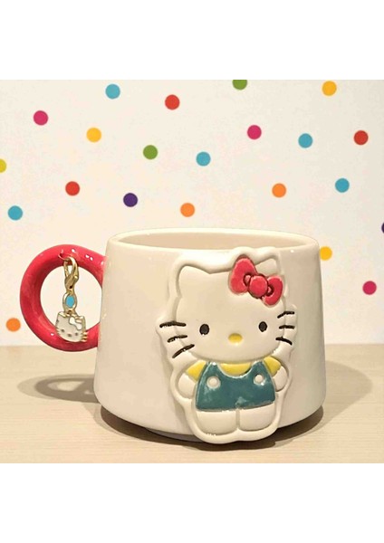 "SINIRLI Sayıda"3D Kabartmalı Charm Hediyeli El Yapımı Seramik Hello Kitty Kupa Mug