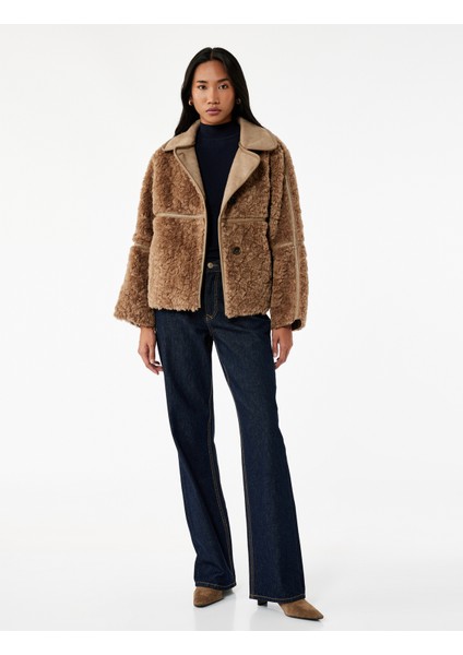 Suni Deri Yaka Detaylı Uzun Kollu Düğmeli Süet Astarlı Peluş Kaban fiyatları