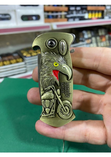 Motosikletli Kartal Figürlü Bıçaklı Çakmak