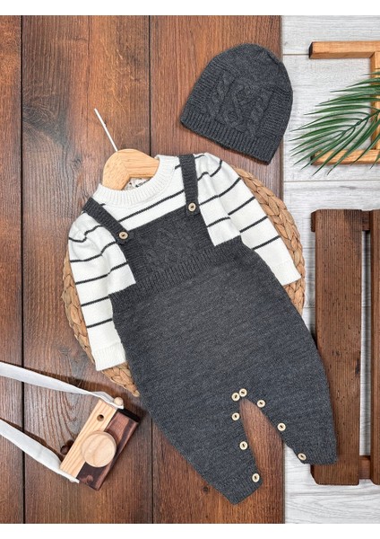 Pamuklu Triko Şapkalı Tulum 2li Erkek Bebek Takım