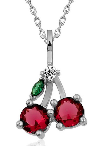 Gümüş Kiraz Figürlü Meyve Kadın Kolye