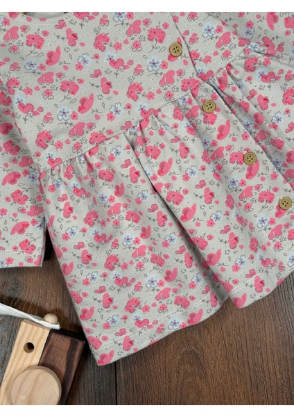 Pamuklu Çiçek Desenli Düğmeli Kız Bebek Elbise fiyatları