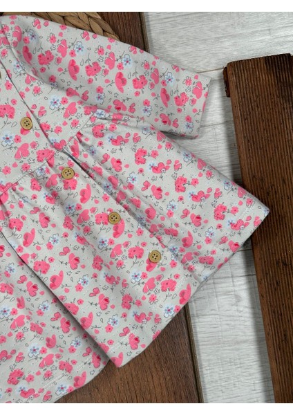 Pamuklu Çiçek Desenli Düğmeli Kız Bebek Elbise modelleri