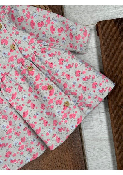 Pamuklu Çiçek Desenli Düğmeli Kız Bebek Elbise fırsatları