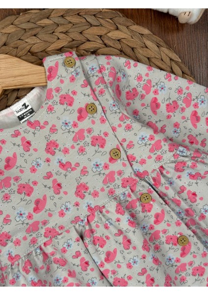 Pamuklu Çiçek Desenli Düğmeli Kız Bebek Elbise indirimleri