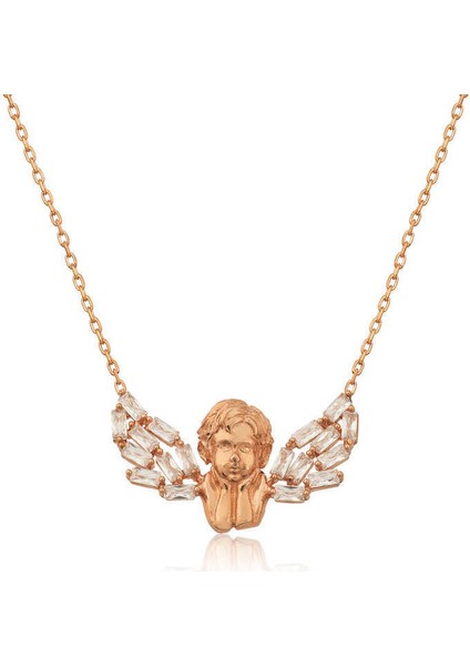 Gümüş Rose Kanatlı Melek Kolye