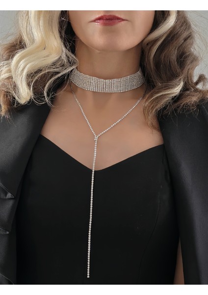 Gümüş Kaplama Rhinestone Y Model Su Yolu Model Kolye modelleri